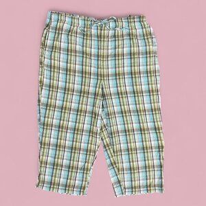 vintage 90s green blue plaid girly picnic cottagecore cropped pants